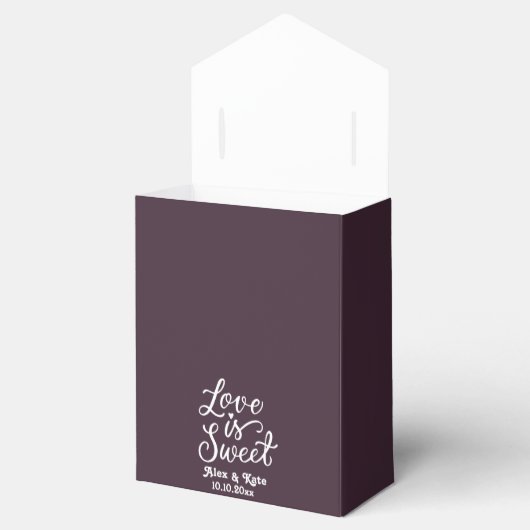 Kalligrafie Liefde is zoet in zwarte Cherry kleur Bedankdoosjes (Geopend)