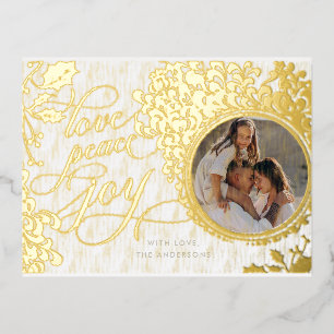  kalligrafie liefde, vreugde, vrede 1 foto folie feestdagen briefkaart