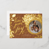 kalligrafie liefde, vreugde, vrede 1 foto folie feestdagen briefkaart (Voorkant / Achterkant)