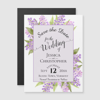 Kalligrafie Lilacs Lavendel Bruiloft Save the Date Magnetische Uitnodiging