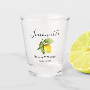 Kalligrafie Limoncello Waterverf Citroen bruiloft Shot Glas