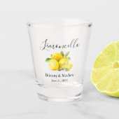 Kalligrafie Limoncello Waterverf Citroenen Bruilof Shot Glas (Voorkant)