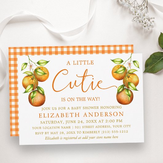 Kalligrafie Little Cutie Baby shower Gingham Kaart