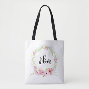 Kalligrafie Mam en Waterverf Floral Wreath Tote Bag