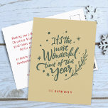 Kalligrafie meest prachtige tijd kerst feestdagenkaart<br><div class="desc">"It's the Most Wonderful time of the year" Deze typografie met handbelettering op goudgeel briefkaart is zowel modern als rustiek. Stuur uw speciale vakantiewensen met dit gepersonaliseerde kerst briefkaart.</div>