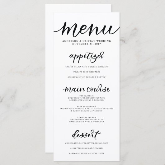 Kalligrafie Menu Kaart (Voorkant / Achterkant)