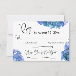 Kalligrafie Menu Keuze met Blauwe Hortensia RSVP