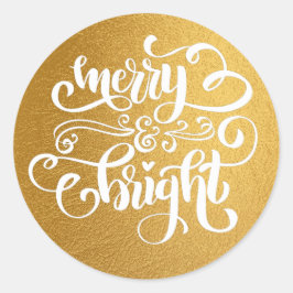 Kalligrafie Merry & Bright Lux Gouden folie Ronde Sticker