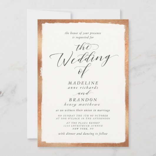 Kalligrafie met Copper Edge Luxe Fall Wedding Kaart (Voorkant)