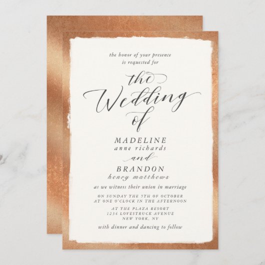 Kalligrafie met Copper Edge Luxe Fall Wedding Kaart (Voorkant / Achterkant)