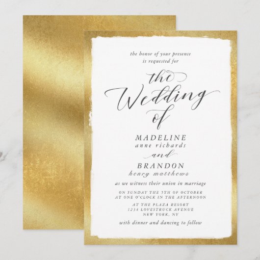 Kalligrafie met Gold Edge Classic Luxury Wedding Kaart (Voorkant / Achterkant)