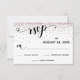 Kalligrafie met harten, Roos gouden Confetti RSVP Kaartje