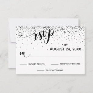 Kalligrafie met harten, Silver Glitter Confetti RSVP Kaartje