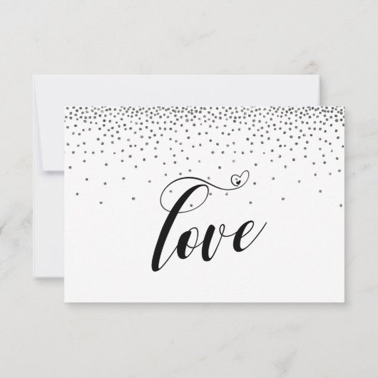 Kalligrafie met harten, Silver Glitter Confetti RSVP Kaartje (Achterkant)