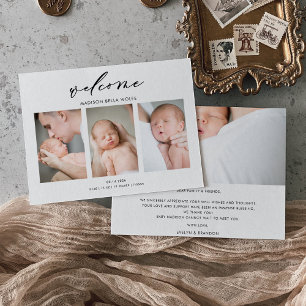 Kalligrafie Minimaal Foto Baby Aankondigingskaart Bedankkaart