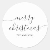 Kalligrafie Minimalist Merry Christmas White Ronde Sticker (Voorkant)