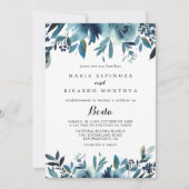 Kalligrafie Minimalistisch Blauw Bloemen Spaans Br Kaart (Voorkant)