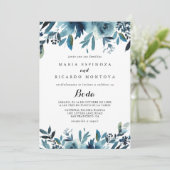 Kalligrafie Minimalistisch Blauw Bloemen Spaans Br Kaart (Staand voorkant)