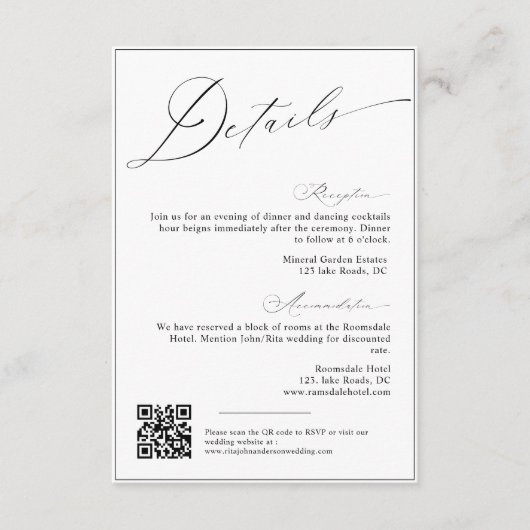 Kalligrafie Minimalistisch Script Wedding Details Informatiekaartje (Voorkant)