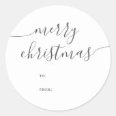 Kalligrafie Minimalistisch Vrolijk Kerstcadeau Ronde Sticker (Voorkant)