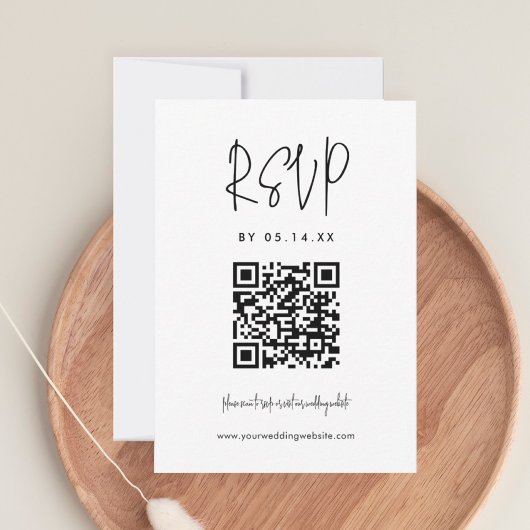 Kalligrafie minimalistische bruiloft QR-code RSVP Kaartje