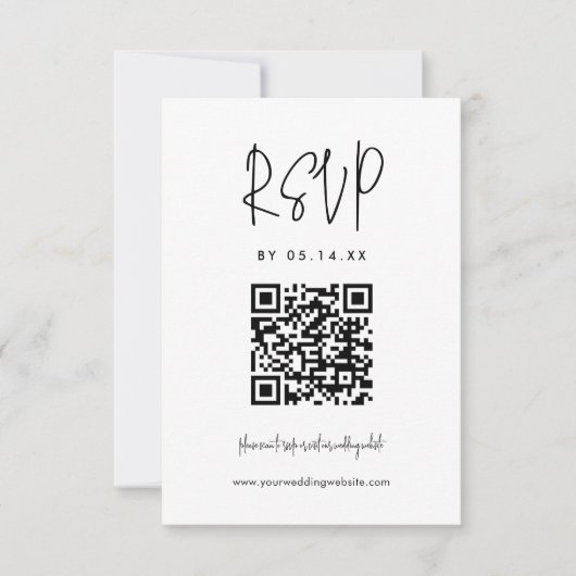 Kalligrafie minimalistische bruiloft QR-code RSVP Kaartje (Voorkant)