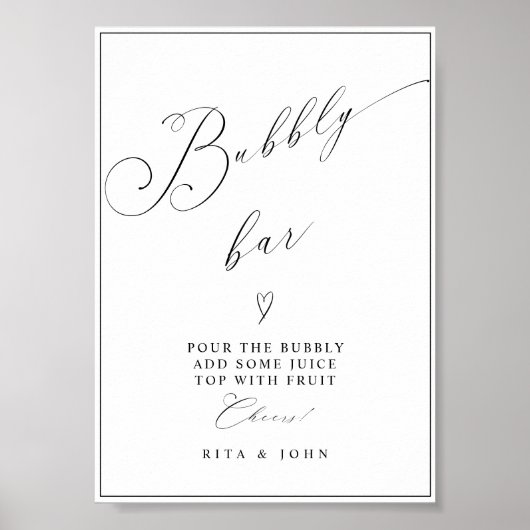 Kalligrafie Minimalistische Bubble Bar Trouwbord Poster (Voorkant)
