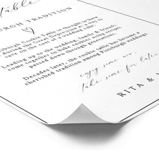 Kalligrafie Minimalistische Cookie Tafel Trouwbord Poster (Hoek)