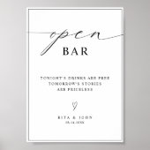 Kalligrafie Minimalistische Open Bar Trouwbord Poster (Voorkant)