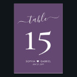 Kalligrafie minimalistische Paarse bruiloft dubbel Kaart<br><div class="desc">Elegante kalligrafie Script Heart Mauve Paarse bruiloft tafel nummers Dubbelzijdig met aangepaste gepersonaliseerde. Help uw gasten eenvoudig hun weg te vinden met deze eenvoudige, elegante dubbelzijdige tafelnummerkaarten in wit op mauve, stoffige paarse of lavendelkleurige achtergrond. Gemakkelijk te personaliseren, met cijfers, paar namen met liefde hart motief en datum! Beschikt over...</div>