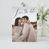 Kalligrafie Minimalistische Scriptie Foto Bruiloft Save The Date (Staand voorkant)