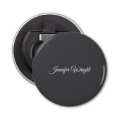 Kalligrafie minimalistische vlakte modern grijs button flesopener (Voorkant)