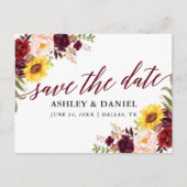 Kalligrafie Mixed Floral Bourgogne Save the Date Briefkaart (Voorkant)