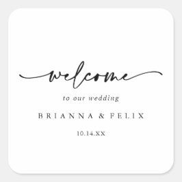 Kalligrafie Modern Elegant Bruiloft Welkom Vierkante Sticker