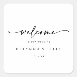Kalligrafie Modern Elegant Bruiloft Welkom Vierkante Sticker