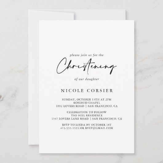 Kalligrafie Modern Elegant doopsel Kaart (Voorkant)