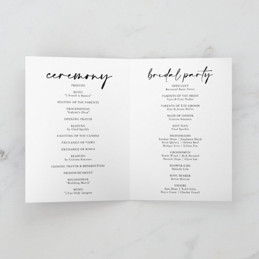 Kalligrafie Modern Elegant Gevouwen Bruiloft Programma (Binnen)