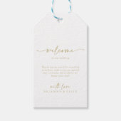 Kalligrafie Modern Elegant Goud Bruiloft Welkom Cadeaulabel (Voorkant)
