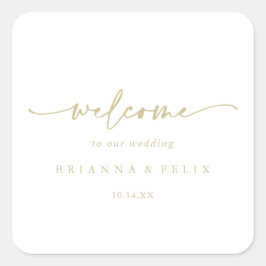 Kalligrafie Modern Elegant Goud Bruiloft Welkom Vierkante Sticker