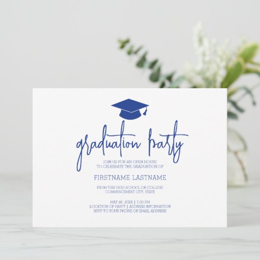 Kalligrafie Modern Minimal Afstuderen Navy Kaart (Staand voorkant)