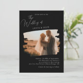 Kalligrafie Modern Zwart Foto Bruiloft Kaart (Staand voorkant)