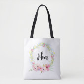 Kalligrafie moeder en Waterverf bloemenkrans Tote Bag (Voorkant)