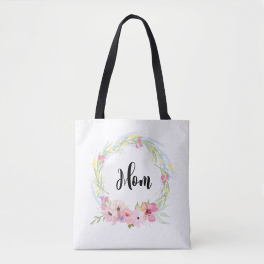 Kalligrafie moeder en Waterverf bloemenkrans Tote Bag (Voorkant)