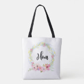 Kalligrafie moeder en Waterverf bloemenkrans Tote Bag (Achterkant)