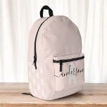 Kalligrafie Monogram Blush Pink Bedrukte Rugzak<br><div class="desc">Maak je klaar voor school met deze stijlvolle gepersonaliseerde rugzak! Met jouw naam in grillige kalligrafie, prachtig over je monogram in een gedurfd, modern lettertype, combineert deze rugzak praktische bruikbaarheid met een unieke toets. Het is ruim en duurzaam en is ideaal voor het dragen van al uw benodigdheden, van studieboeken...</div>