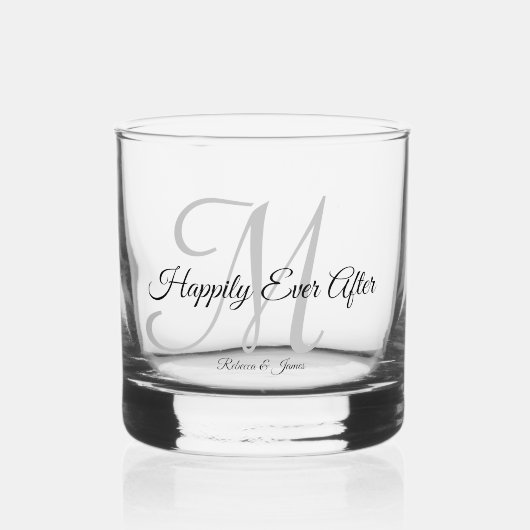 Kalligrafie Monogram Gelukkig Ooit Na Huwelijk Whisky Glas (Voorkant)