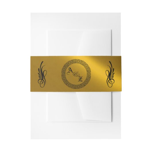 Kalligrafie Monogram - Goud Uitnodigingen Wikkel (Voorkant Voorbeeld)