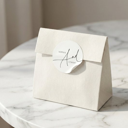 Kalligrafie Monogram Minimalistische bruiloft Ronde Sticker