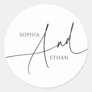 Kalligrafie Monogram Minimalistische bruiloft Ronde Sticker