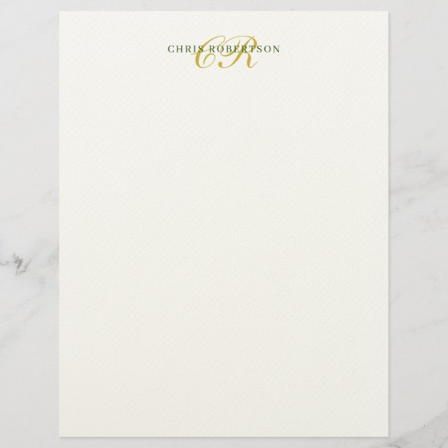 Kalligrafie Monogram Naam Goud Zwart Wit Kleur Briefhoofd (Voorkant)